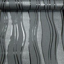Charcoal Grey Black Glitter Textured Paste the Wall Wallpaper Vinyl Wave Stripe
