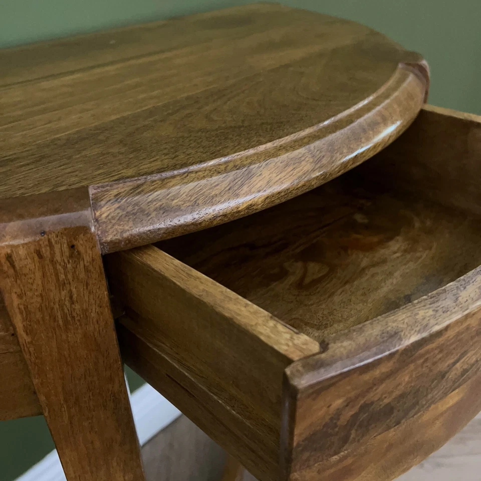 Elm Home And Garden Curved Hall Console Table Solid Wood Dark Oak Finish 76cm Hi - Image 4 of 4