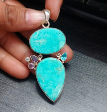 Natural Arizona Turquoise Gemstone Pendant 925 Silver Topaz Amethyst Jewelry NEW