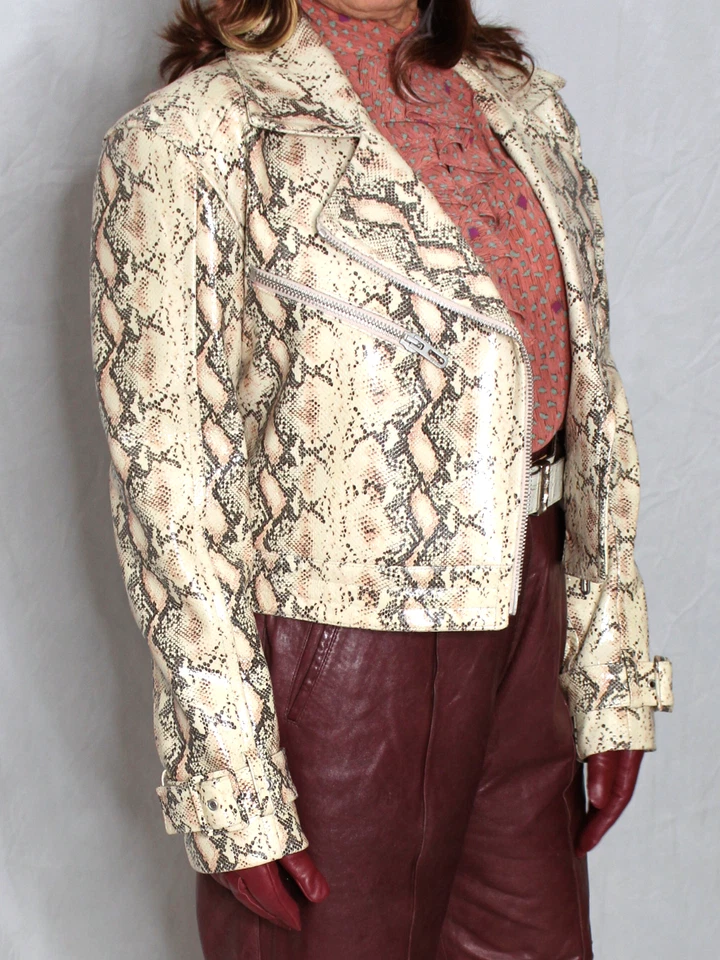 Женская кожаная куртка белый DROMe S слоновой кости патент реальный мотоциклиста редкая новый с Ярлыками - Изображение 2 из 4