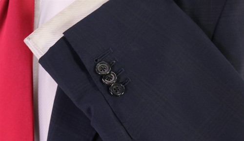 Sartorio Napoli Navy Blue Subtle Plaid Wool-Mohair 2-Btn Handmade Slim Suit 34S - Picture 6 of 13
