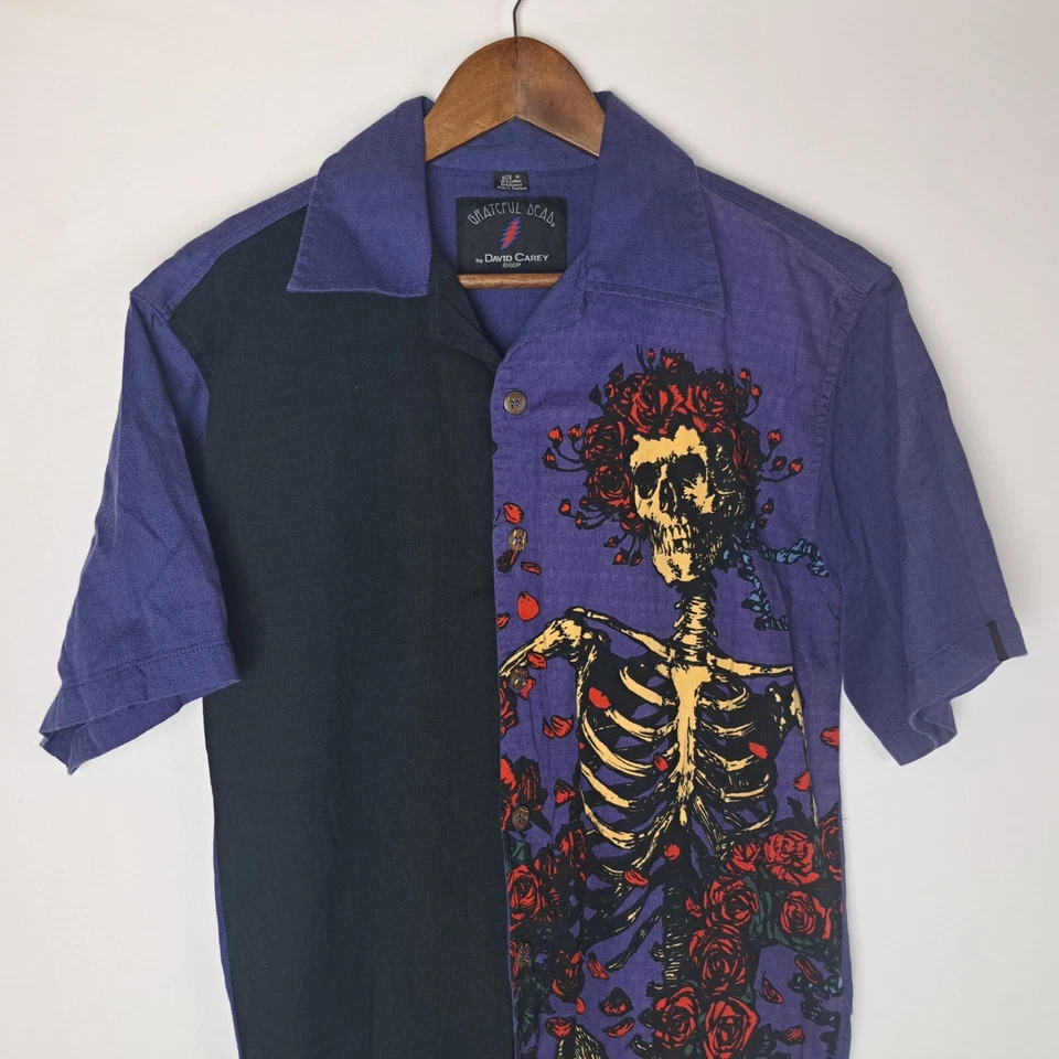 Camisa David Carey Grateful Dead Para Hombre Mediana Bloque de Color Abotonada S/S Esqueleto Foto 2 de 4