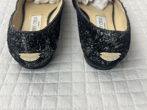 JIMMY CHOO Black and Silver Gabie Glitter Slip On Bow Flats Size 36.5 / US 6 - Picture 5 of 10