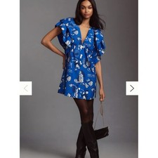 Farm Rio Flutter-Sleeve Babydoll Mini Dress Size M