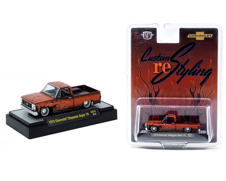 M2 1:64 1973 Chevrolet Cheyenne Super 10 Custom Re Styling Brown w Flame HS70-P5 - Image 4 of 4