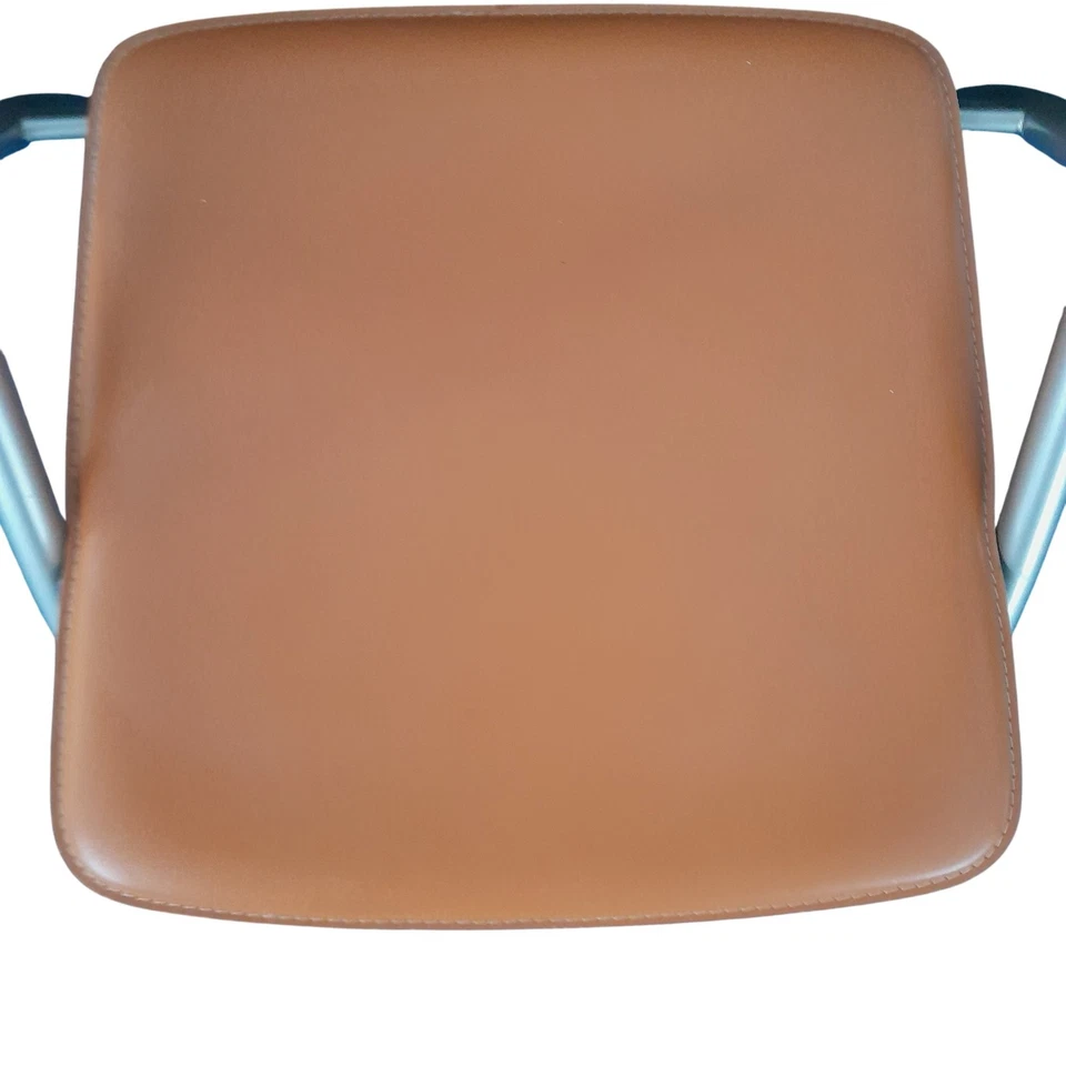 Calligaris Dining Chairs Pair Brown Faux Leather Steel Frame Vintage Italy PPWH - Image 3 of 4