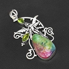 Rainbow Solar Quartz Peridot Gemstone Fairy Pendant Jewelry Gift 3.12