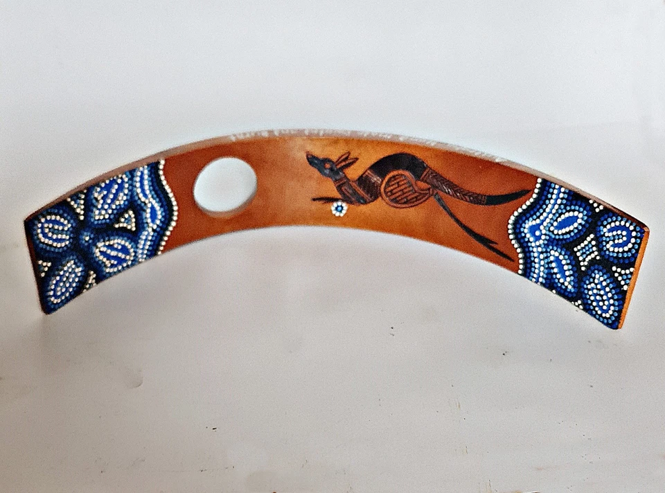 Auténtico Portabotellas de Vino de Madera Arte Aborigen Indígena Canguro Australia Foto 2 de 4