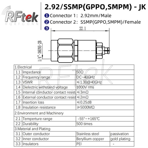 Precision 2.92mm To SSMP GPPO Male Female 40GHz MicroWave Adapter Test Connector - Picture 14 of 18