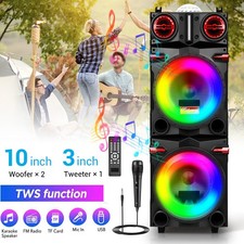 Dual 10" Subwoofer Bluetooth Speaker 9000W Rechargable w/LED DJ FM Party Karaok