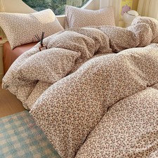 HigBuy Muslin Duvet Cover Set Full for Girl Pink Floral Bedding Set Vintage B...