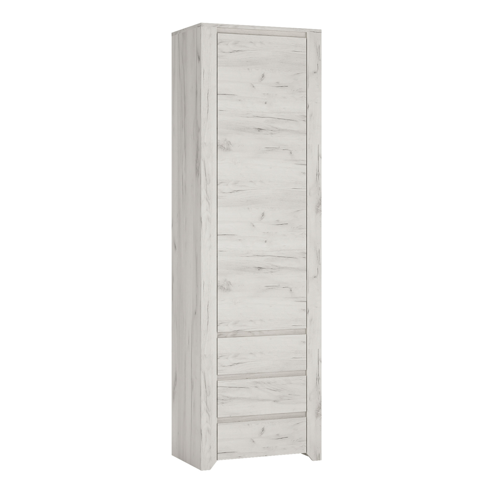 Tall Narrow Cupboard 1 Door 3 Drawer White Craft Oak Storage Cabinet Unit