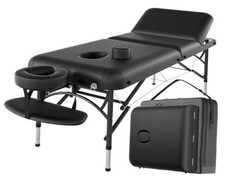 84" Professional Massage Table Portable 3 Folding Black-3 Section-aluminum Leg