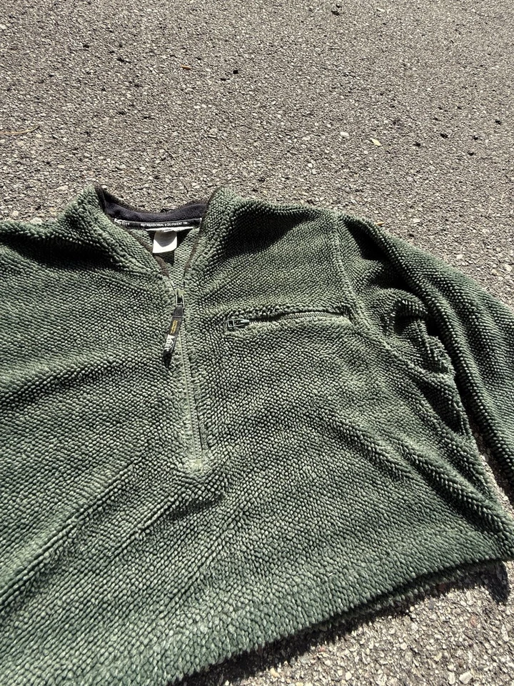 Vintage REI USA Made Olive Sherpa Fleece 1/4 Zip Cropped Pullover Tagged Men’s L - Image 2 of 4