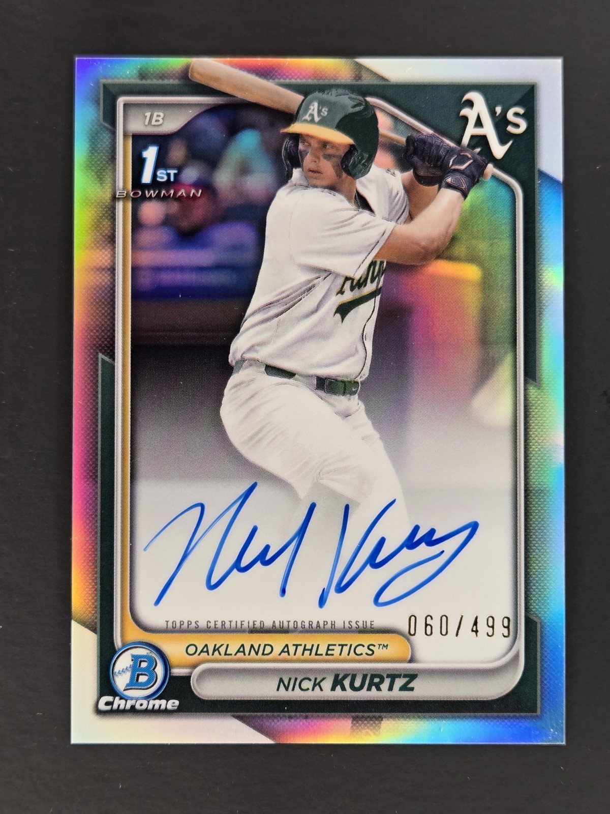 2024 Bowman Draft Nick Kurtz 1st Chrome Refractor Auto 060/499 A's ROY Athletics