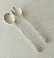 Salad Serving Set Silverplate EP Zinc Italy Dotted Outline Glossy