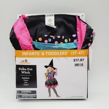 NEW Toddler Girls 3T - 4T Polka Dot Witch Complete Outfit Halloween Costume