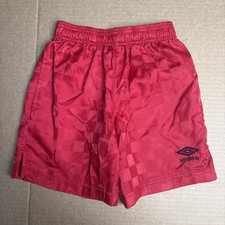 Umbro Kids Unisex XS 4 5 Shorts Red Checkered Logo Nylon Elastic Waist Soccer