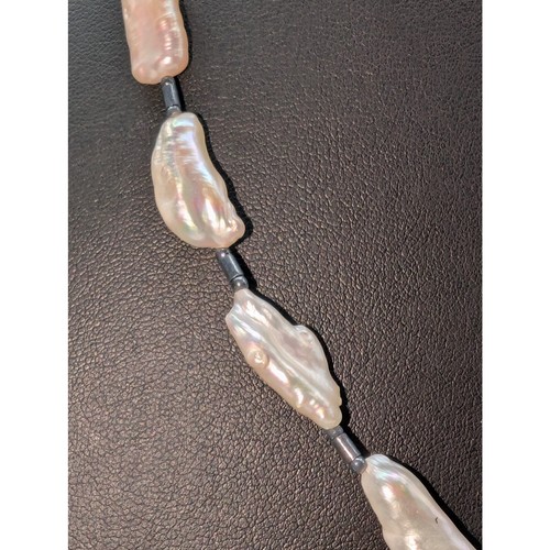 Freshwater Organic Biwa Baroque Pearl 925 Sterling Silver 22"-24.25" Necklace - Picture 6 of 13