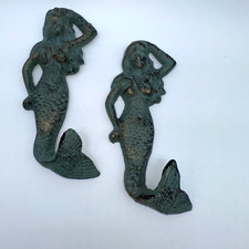 Mermaid Cast Iron Wall Hooks Coat Hat Towel Beach Set Of 2