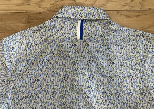 Rhoback Men’s Large Short Sleeve Polo Shirt Floral White Blue Green Golf - Picture 5 of 6