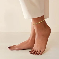 14K Solid Yellow Gold Adjustable Flower Anklet Bracelet