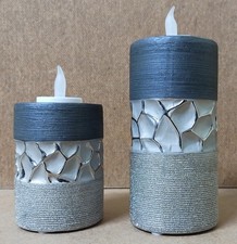 FORMANO  - Dekorative Teelichthalter 2 Stk.  silber/grau 10/15 x 7,5 cm incl.LED