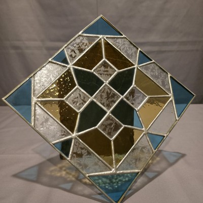 Authentic Geometric Stained Glass Window Hanging Panel First Quality Handcrafted
