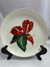 Vintage 12 in. Santa Anita Ware Hawaiian Red Anthurium Platter Serving Plate