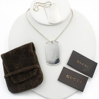 Gucci Sterling Dog Tag Double Pendant Necklace w/Bag and Papers Lot of 2 S4606 4