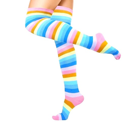 Rosa Regenbogen Streifen Muster Socken aus der Socke Panda (oberschenkelhoch) - Bild 2 von 3