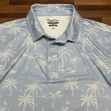 Straight Down Polo Shirt Large Golf Performance Mens Blue Palm Trees AOP