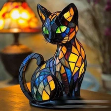 Cat Lamp,Retro Cats Stained Resin Cat Tabletop Night Light,Stained Animal Lam