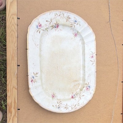 M L & Co VERONA Ceramic Rectangular Platter White Pink Blue Green Floral