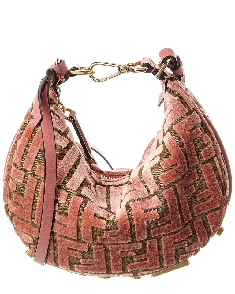 Bolso Hobo Fendi Fendigraphy Mini Ff Jacquard Terciopelo y Cuero Para Mujer Rosa