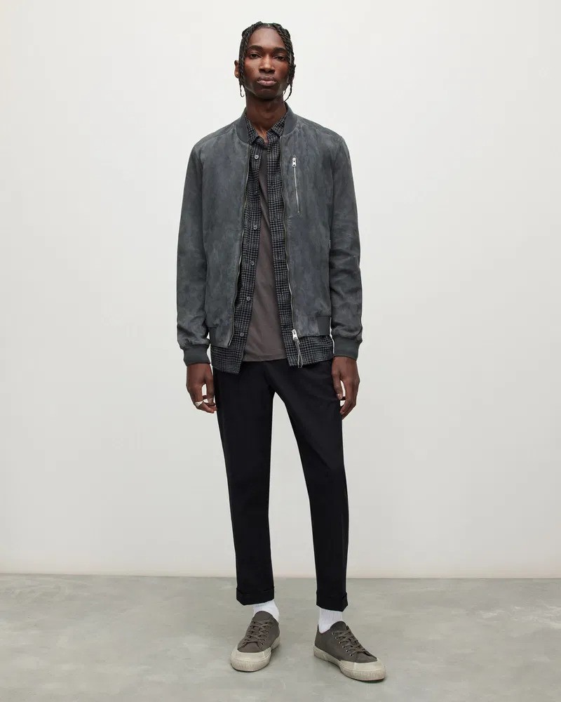 AllSaints Kemble Suede Bomber Jacket – Men’s Size S – Gray image 2