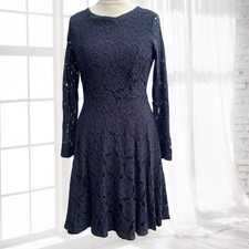 Kaliko K Black Lace Mesh Silk Trim Dress Size 14