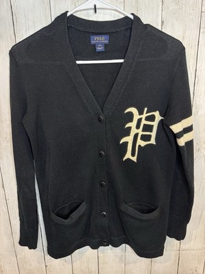 Polo Ralph Lauren Varsity Sweater P Wing Youth Large 12-14 Black and White Cardi