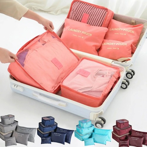 6pcs Travel Packing Cubes Set Waterproof Luggage Organiser Bags Clothes Storage