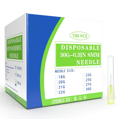 100 Pack 30 Ga 5/16 inch Disposable Needles with Caps for Scientific and Industr