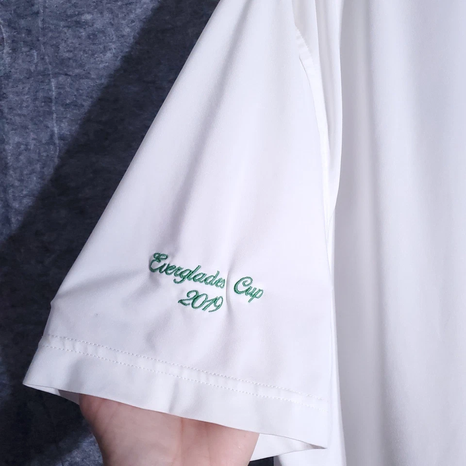 Camisa Polo Peter Millar Para Hombre Grande Blanca Verano Comodidad Copa Everglades 2019 Golf Foto 3 de 4