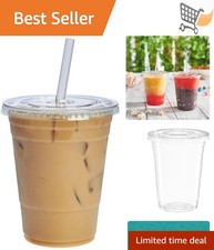 Clear Plastic Cups with Flat Lids 16 oz 50 Count Disposable Cold Drink Cups