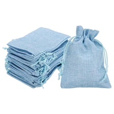 25Pcs Drawstring Burlap Gift Bags 4" x 6" Linen Sack Jewelry Pouches Blue