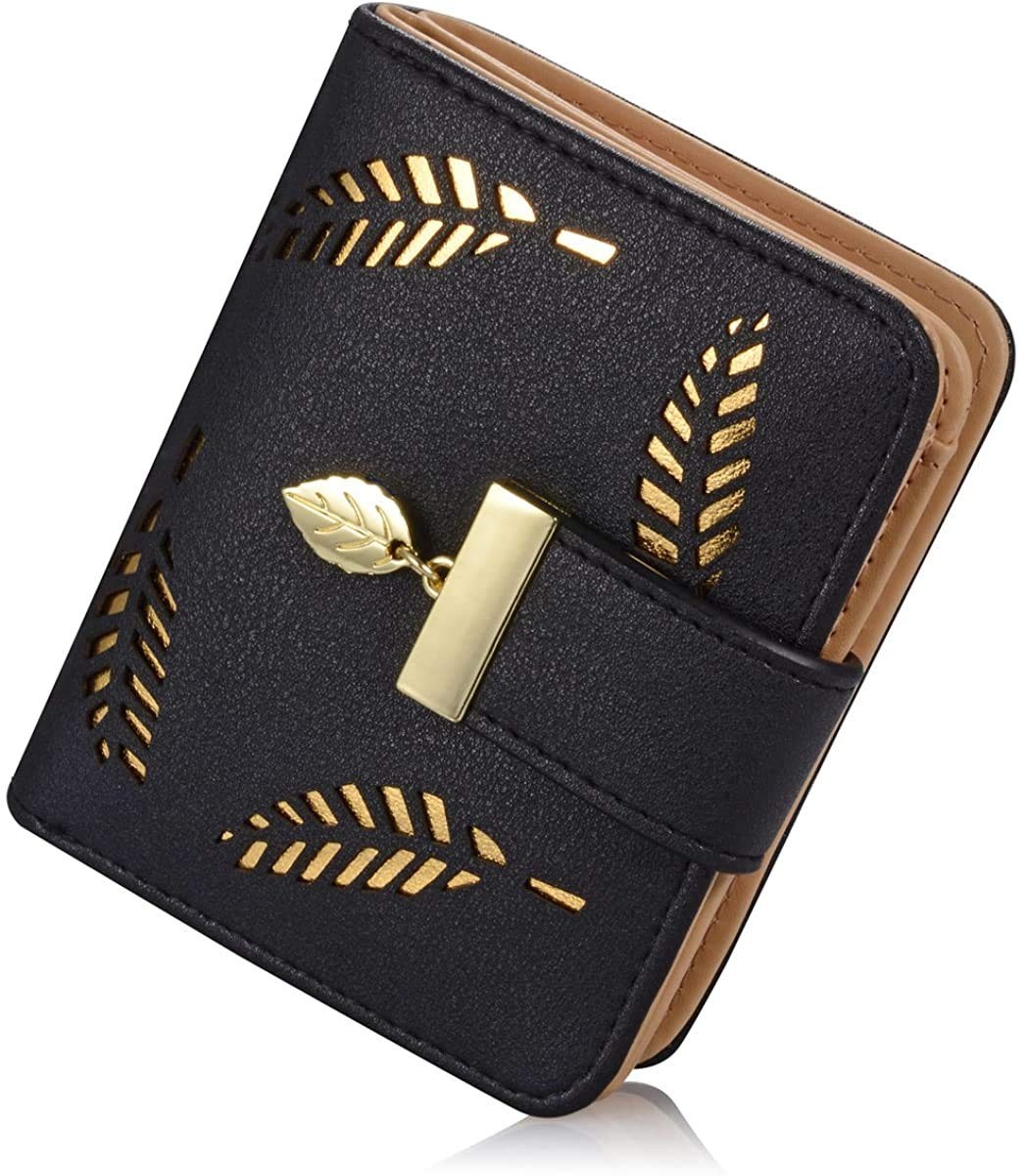 Ladies Purse Wallet, Womens Small Bifold Leather Purses Handbag with S, Black
