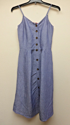 Joules Abby Button Through Dress Chambray UK 8 Spaghetti Straps Linen Viscose
