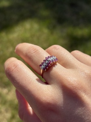 Ring 10 Karat Gelbgold Rubin & Diamant Größe 6,5, 2,23 g, echte Rubine & Diamanten