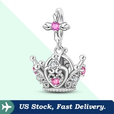 KUNSIR 925 Sterling Silver Crown Dangle Charm For Bracelet or Necklace Pendant