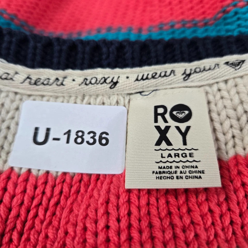 Женский свитер Roxy большой синий цветной блок пуловер с длинным рукавом хлопок - Изображение 2 из 4