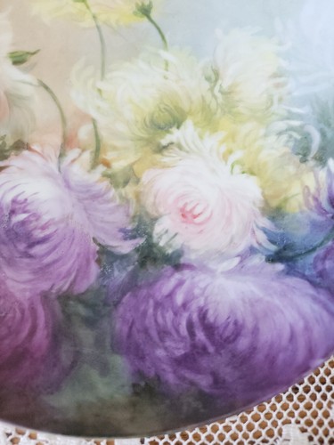 Vintage D&C France Limoges Porcelain Plate Hand Painted Colorful Chrysanthemums - Picture 3 of 19