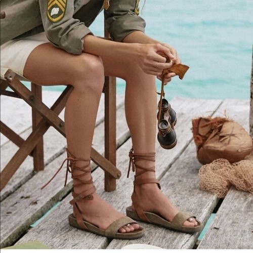 Spell & The Gypsy Collective olivfarbene Wildleder-Sandalen mit Wickeloptik - Gr. 36 - NEU - Bild 1 von 6